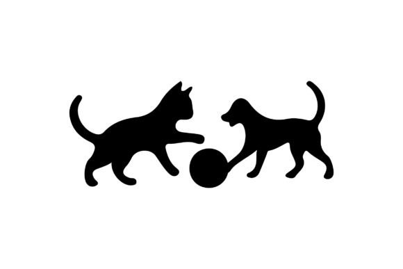 Cat and Dog Playing Football Silhouette: Graphics for Crafts